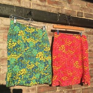 TWO NWT WOMENS TAUGA KNEE LENGRH FLORAL MINI SKIRTS PINK YELLOW FUSCHIA